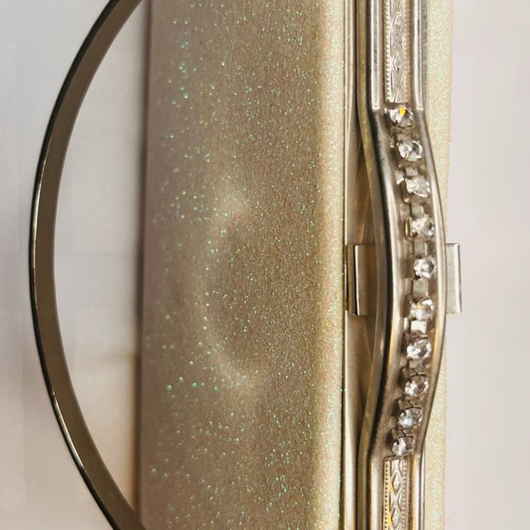 Elegant Sparkly Cream Clutch with Silver Accents - Picture 2 of 10